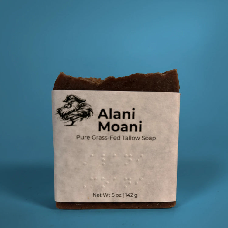 Alani Moani | Grass Fed Tallow Soap Bar Blind Pirate Soap Co. Label is brailled with the name of the soap