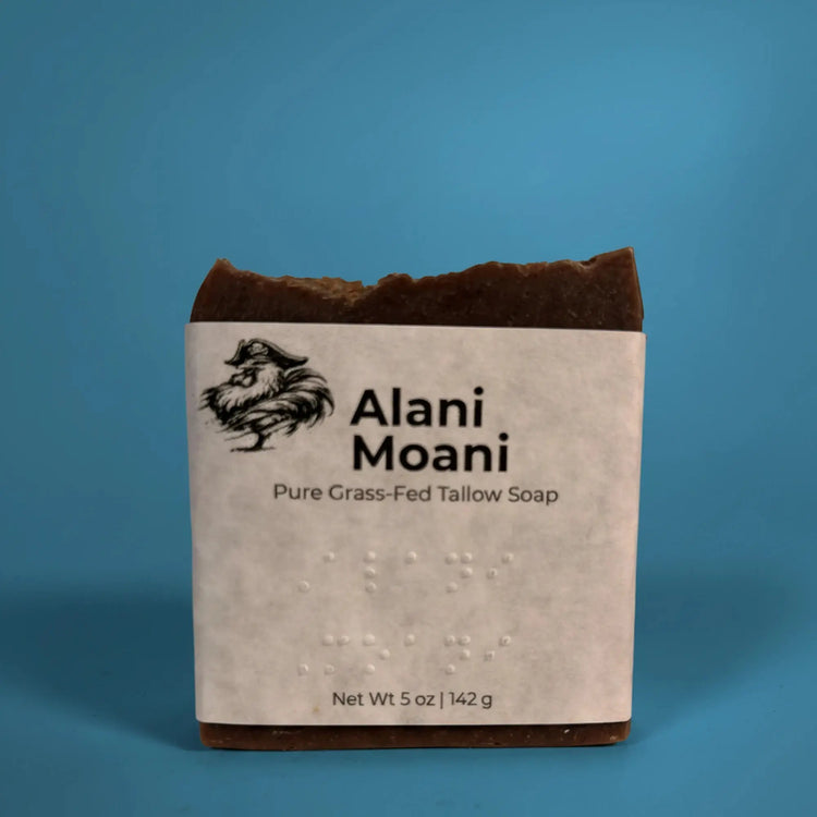 Alani Moani | Grass Fed Tallow Soap Bar Blind Pirate Soap Co. Label is brailled with the name of the soap