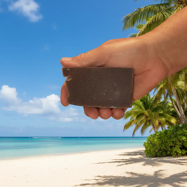 Ballast cut Alani Moani grass-fed tallow soap bar, tropical coral purple with warm speckles. Blind Pirate Soap Co