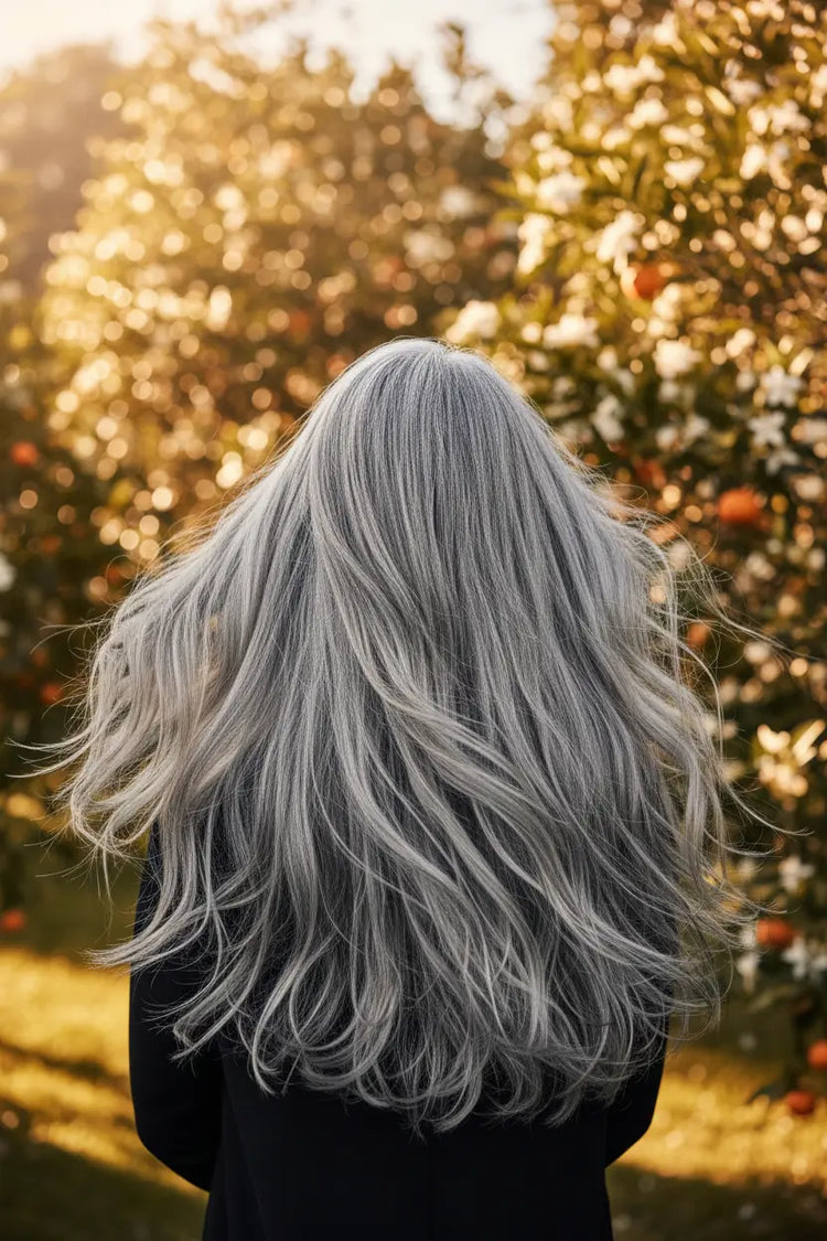 Female Silver Garden locks of healthy hair.