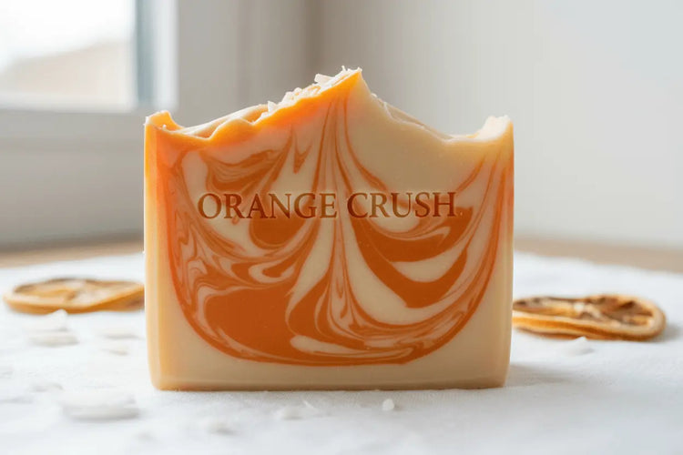 Orange Crush - handmade artisan soap called with orange and cream swirlies