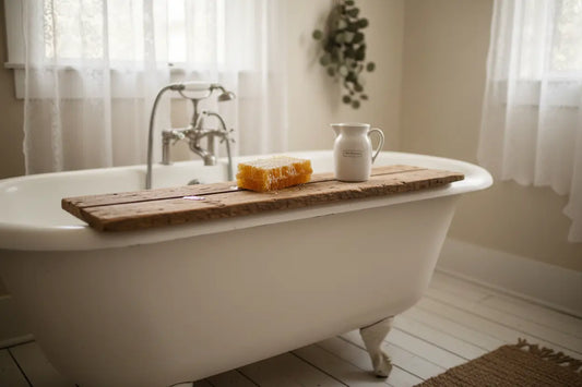 Milk & Honey β Farmhouse Bath Tray, with milk and honey.