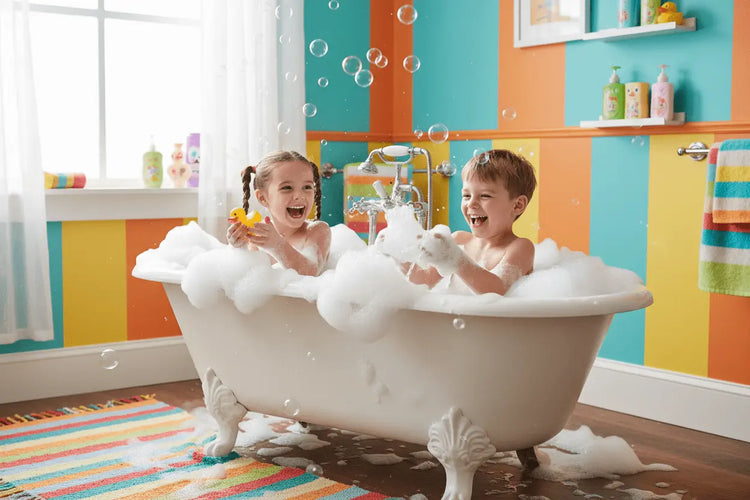 Orange Crush - two kids in a big bubble bath using this soap