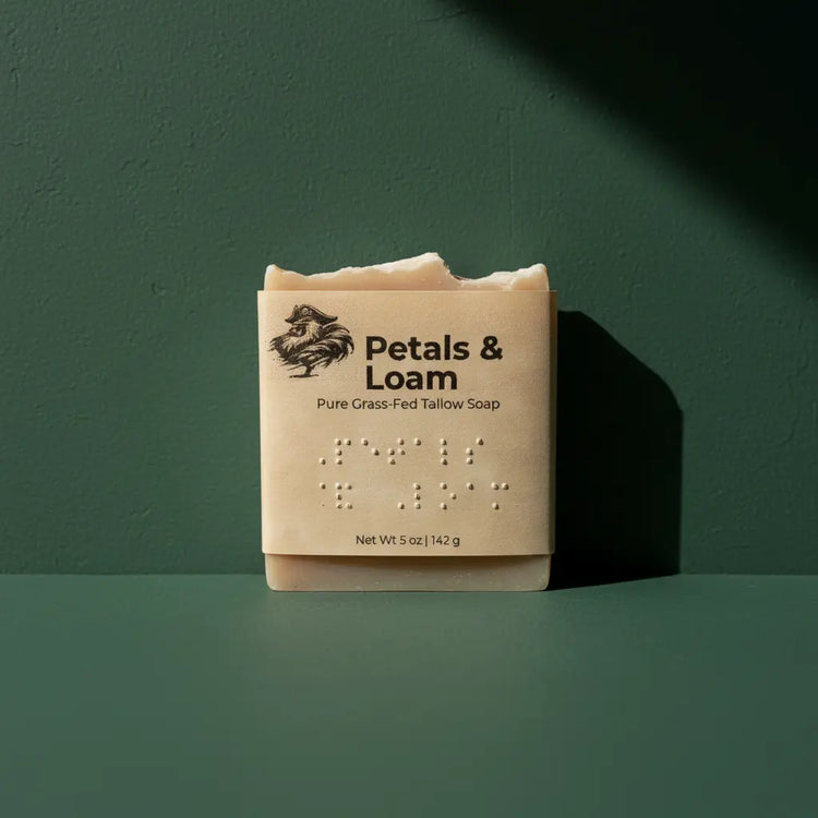 Petals & Loam — Blind Pirate Soap with full label and braille on the front of the label.