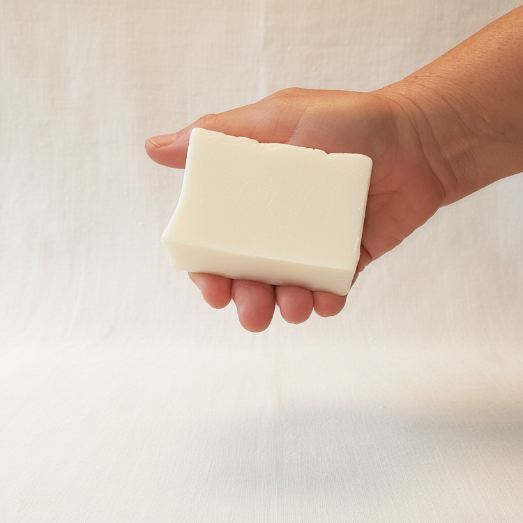 Rustic cut pure grass-fed tallow soap bar, unscented, creamy white. Blind Pirate Soap Co