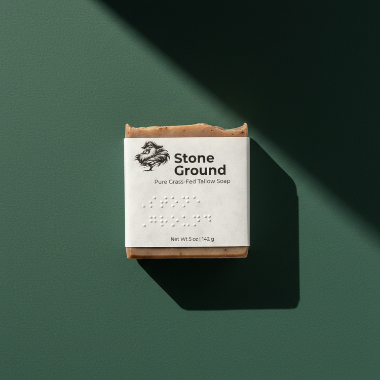Stone Ground — Blind Pirate Soap with full label and braille on the front of the label.