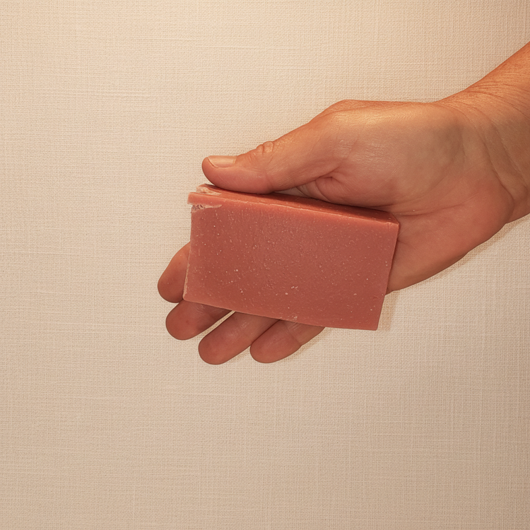 Rustic cut Velvet Rose grass-fed tallow soap bar, deep rose pink with a velvety finish. Blind Pirate Soap Co.
