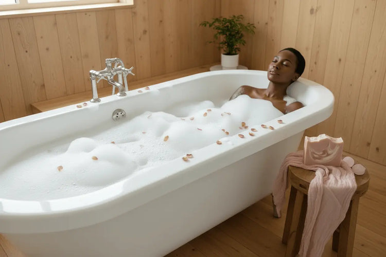 Dune Grass and a large soaker tub being enjoyed by a woman