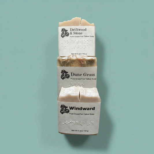Coastal Collection - Beach & Dunes Blind Pirate Soap Company set of three soap with braille labels