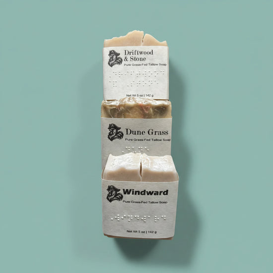 Coastal Collection - Beach & Dunes Blind Pirate Soap Company set of three soap with braille labels