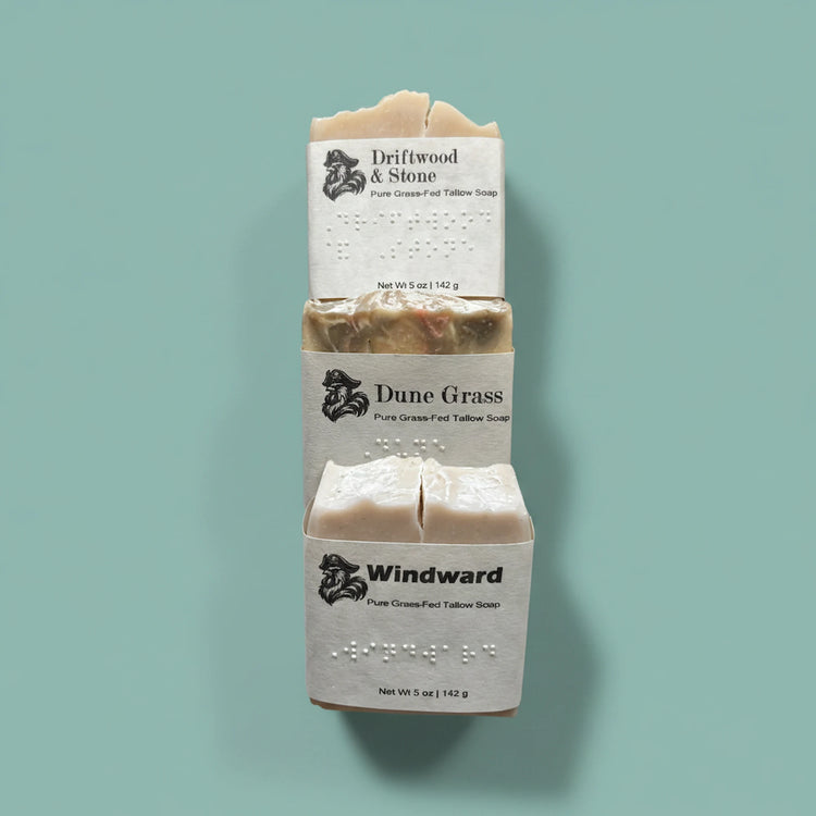 Coastal Collection - Beach & Dunes Blind Pirate Soap Company set of three soap with braille labels