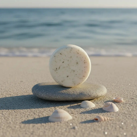 Beach Scene — Warm Ivory Tallow Bar Blind Pirate Soap on a lovely beach