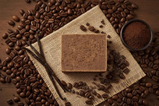 Stone Ground - surrounded by roasted coffee beans, vanilla beans and cocoa nibs