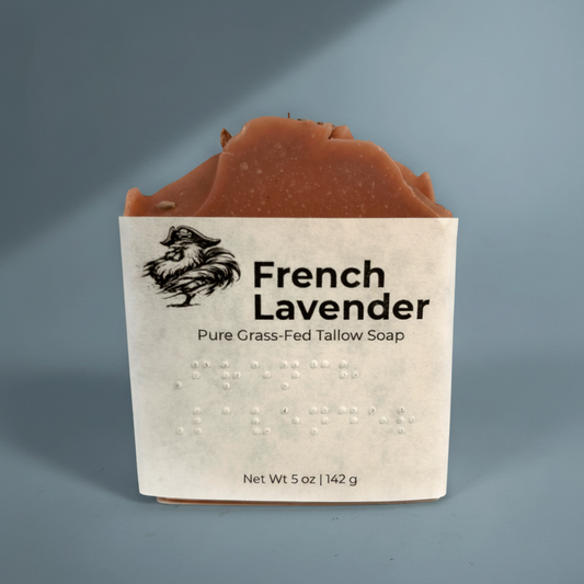 French Lavender — Blind Pirate Soap with full label and braille on the front of the label.