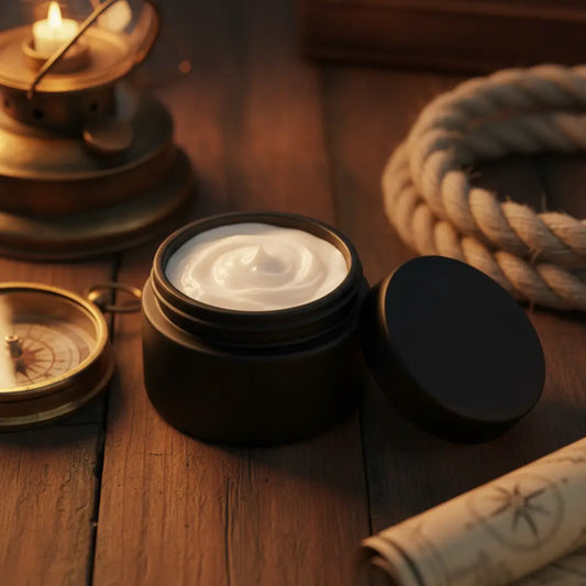 Hero Product Shot — Black Jar, Ivory White Balm, Nautical