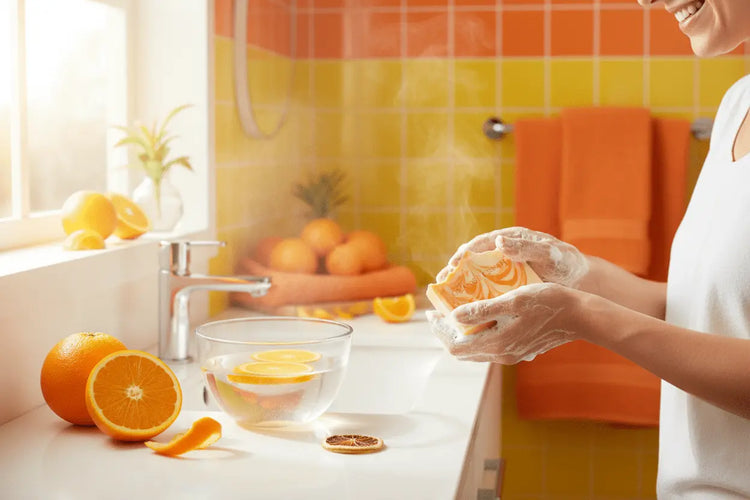Orange Crush - Vibrant Morning  Hands lathering orange crush soap.