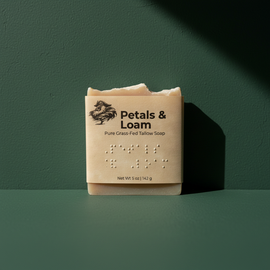 Petals & Loam — Blind Pirate Soap with full label and braille on the front of the label.