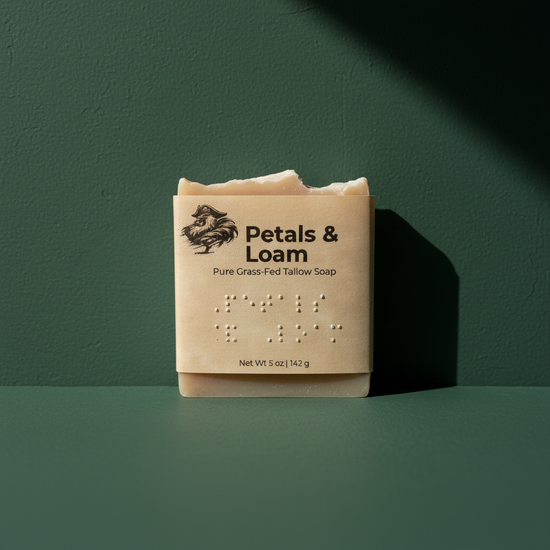 Petals & Loam — Blind Pirate Soap with full label and braille on the front of the label.
