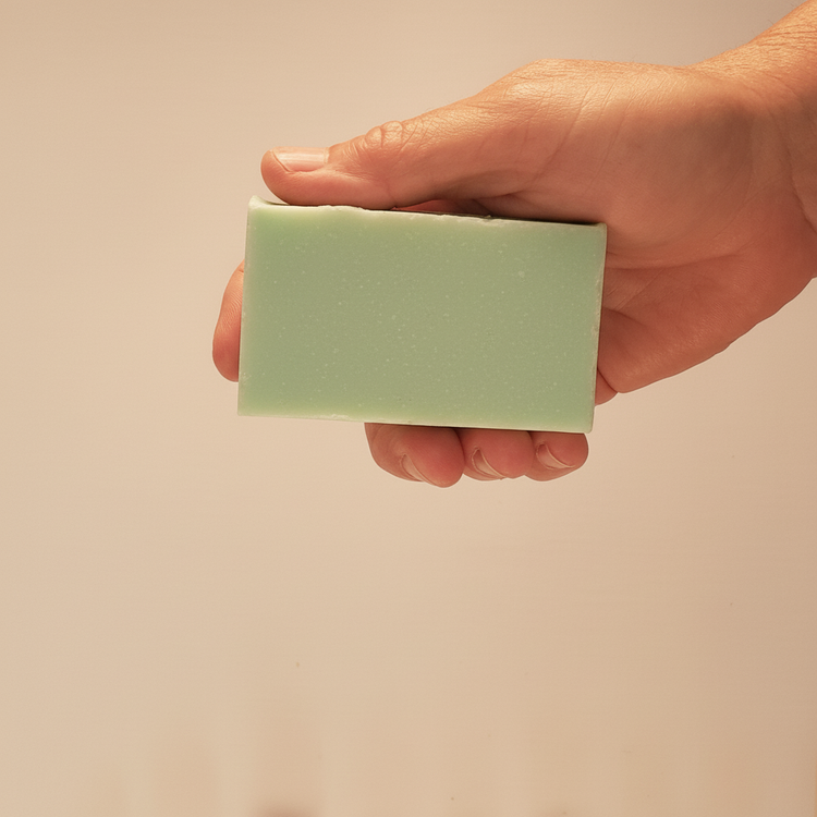 Rustic cut Spearmint Reef grass-fed tallow soap bar, fresh mint green. Blind Pirate Soap Co.