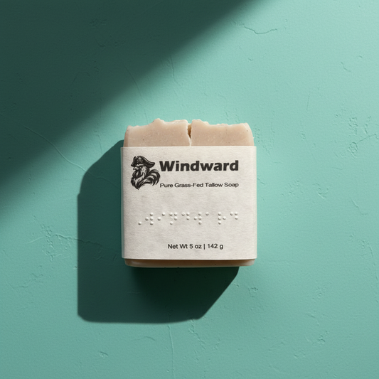 Windward — Blind Pirate Soap with full label and braille on the front of the label.